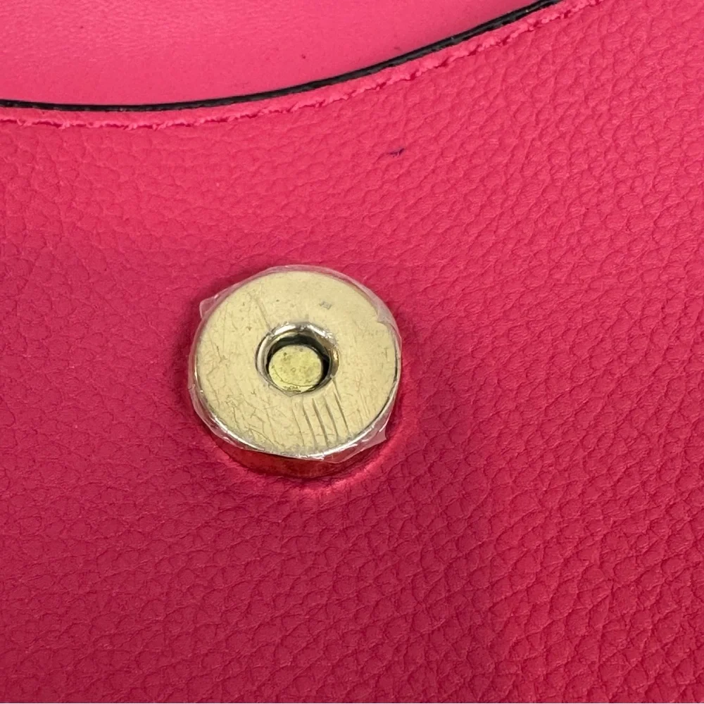 Pink Micro Purse Large Flower Embellishment Gold Accents, “E”  And Chain 5x4” - Picture 6 of 12